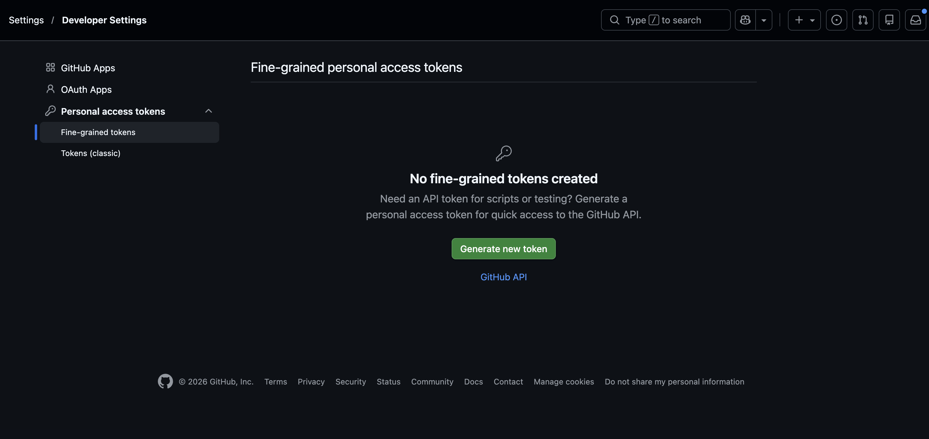 Creating a GitHub fine-grained personal access token