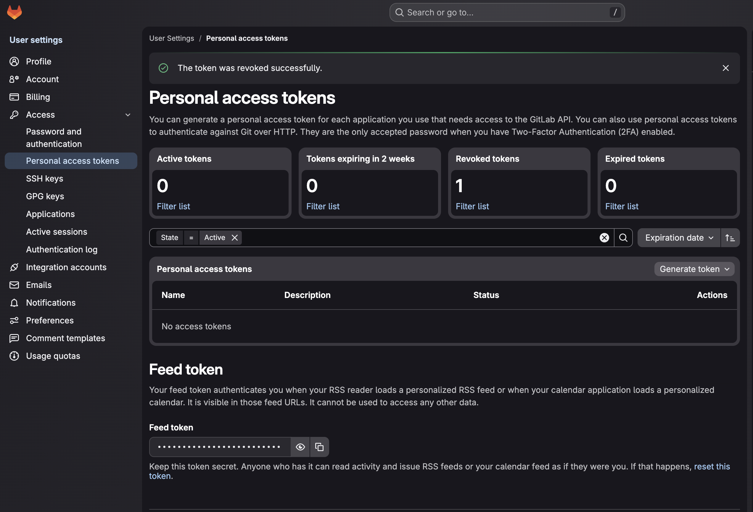 Creating a GitLab personal access token